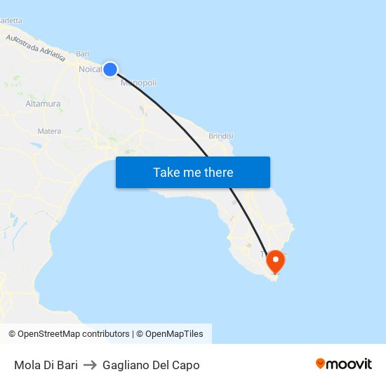 Mola Di Bari to Gagliano Del Capo map