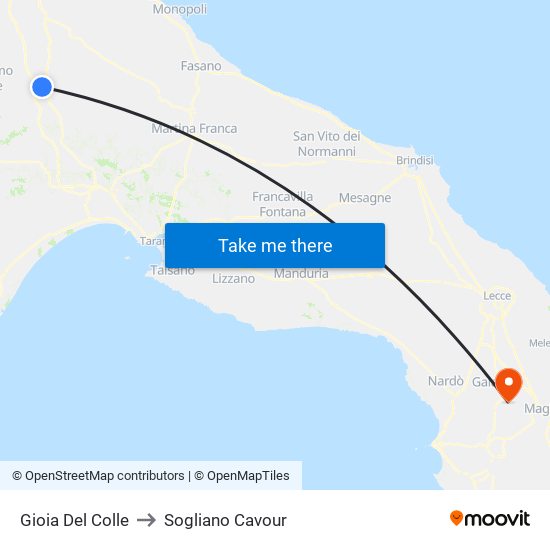 Gioia Del Colle to Sogliano Cavour map