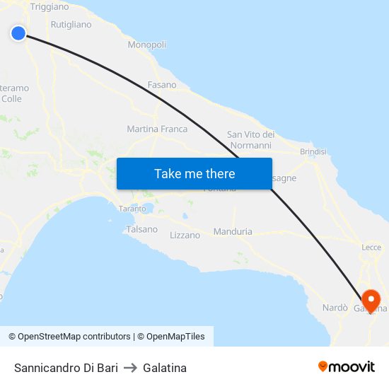 Sannicandro Di Bari to Galatina map