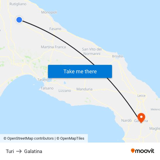 Turi to Galatina map