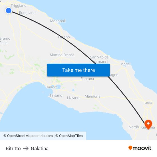 Bitritto to Galatina map