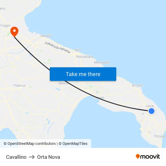 Cavallino to Orta Nova map