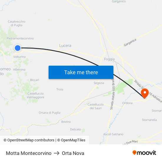 Motta Montecorvino to Orta Nova map