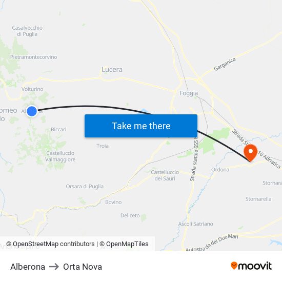 Alberona to Orta Nova map