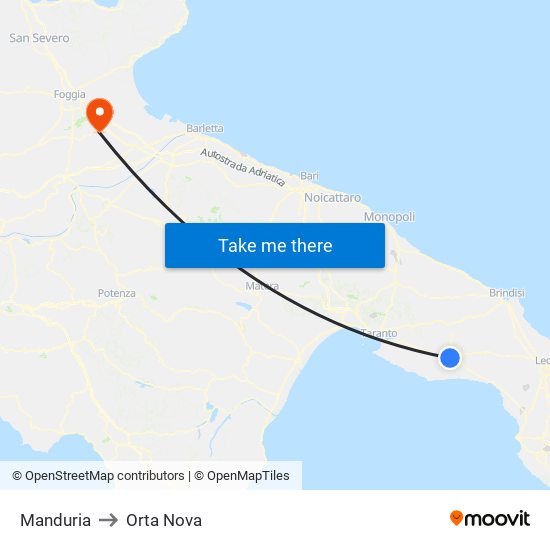 Manduria to Orta Nova map