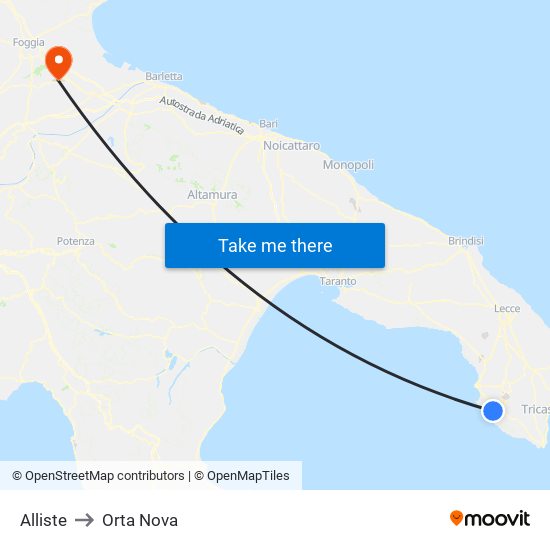 Alliste to Orta Nova map