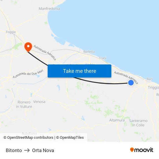 Bitonto to Orta Nova map