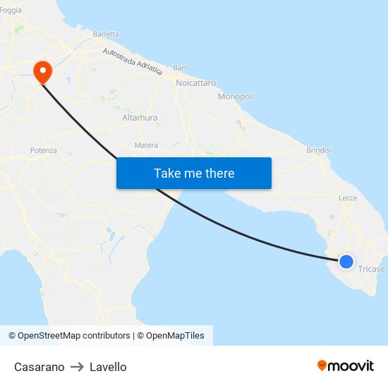 Casarano to Lavello map