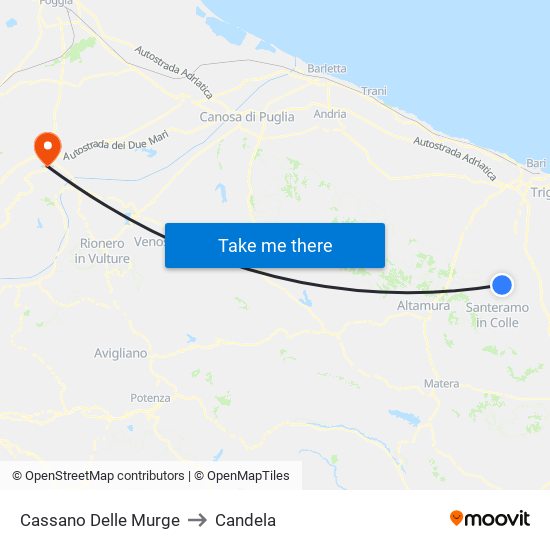 Cassano Delle Murge to Candela map