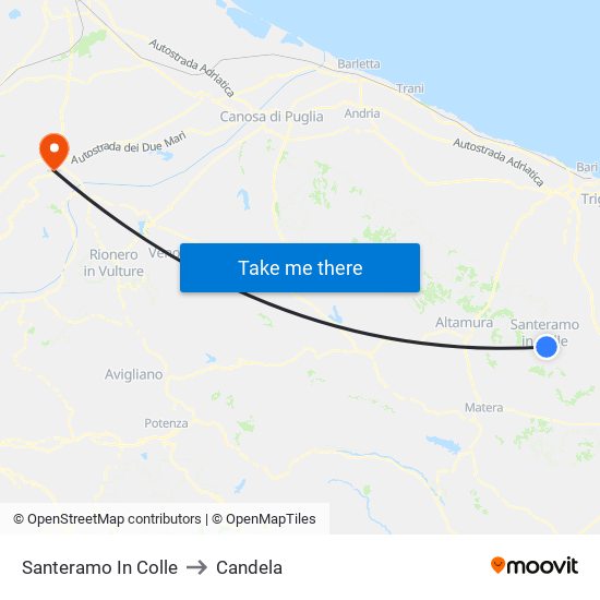Santeramo In Colle to Candela map