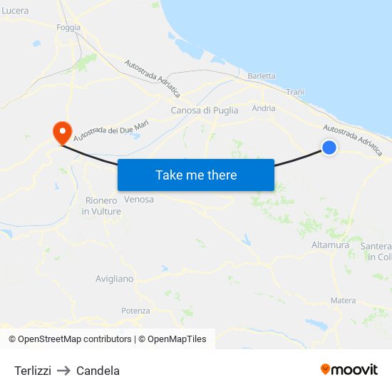 Terlizzi to Candela map