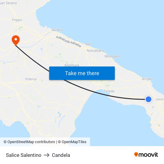 Salice Salentino to Candela map