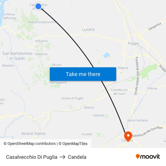 Casalvecchio Di Puglia to Candela map