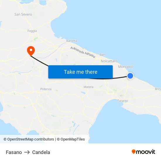 Fasano to Candela map