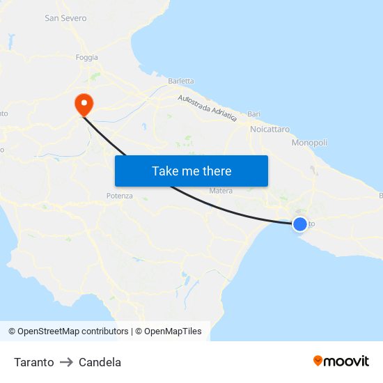 Taranto to Candela map