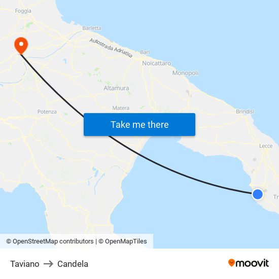 Taviano to Candela map