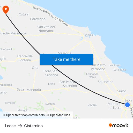 Lecce to Cisternino map