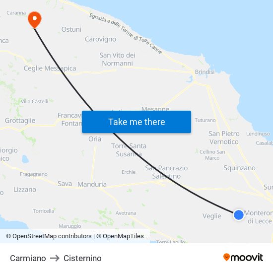 Carmiano to Cisternino map