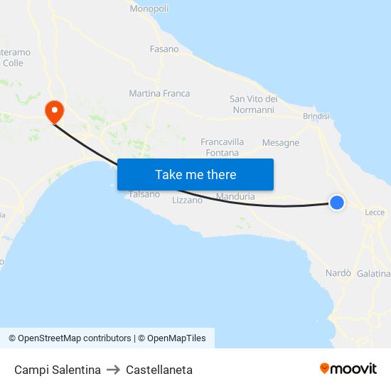 Campi Salentina to Castellaneta map