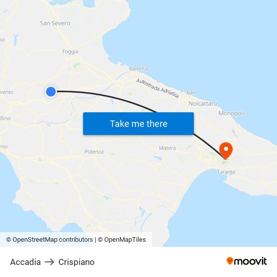 Accadia to Crispiano map