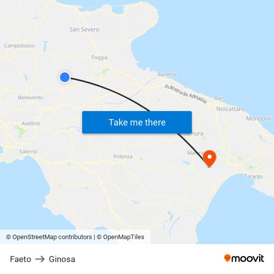 Faeto to Ginosa map
