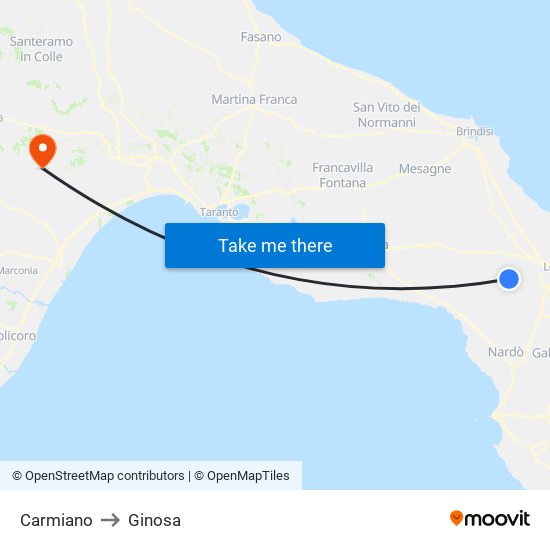 Carmiano to Ginosa map