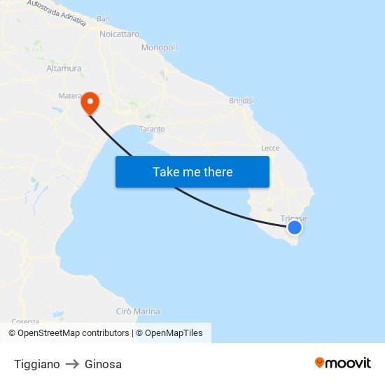 Tiggiano to Ginosa map