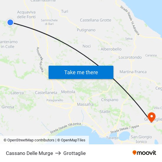 Cassano Delle Murge to Grottaglie map