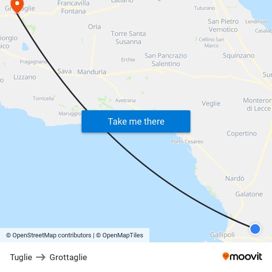 Tuglie to Grottaglie map