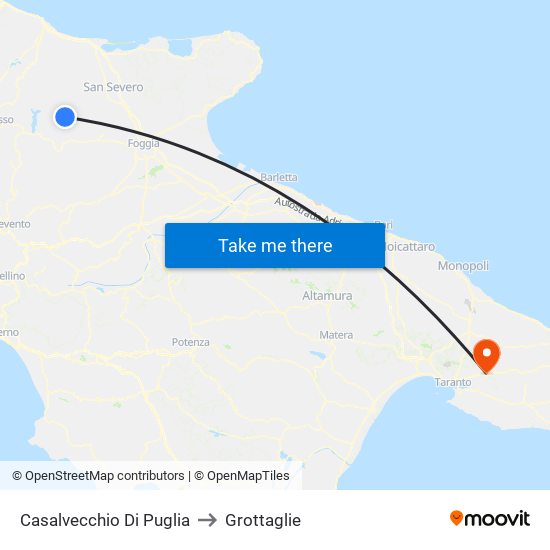 Casalvecchio Di Puglia to Grottaglie map