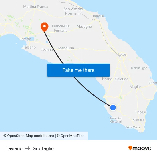 Taviano to Grottaglie map