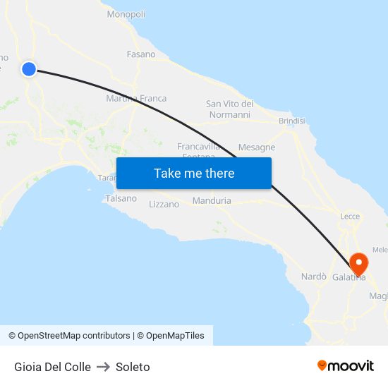 Gioia Del Colle to Soleto map