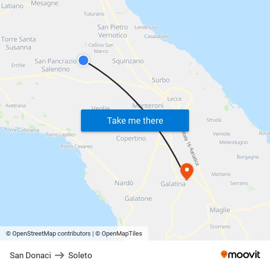 San Donaci to Soleto map