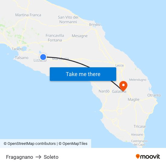 Fragagnano to Soleto map