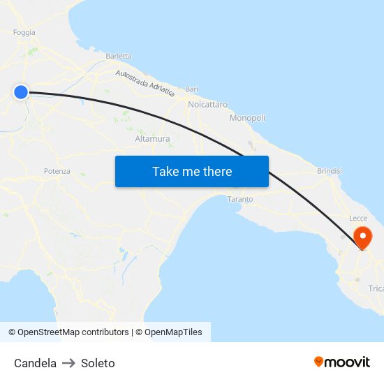 Candela to Soleto map