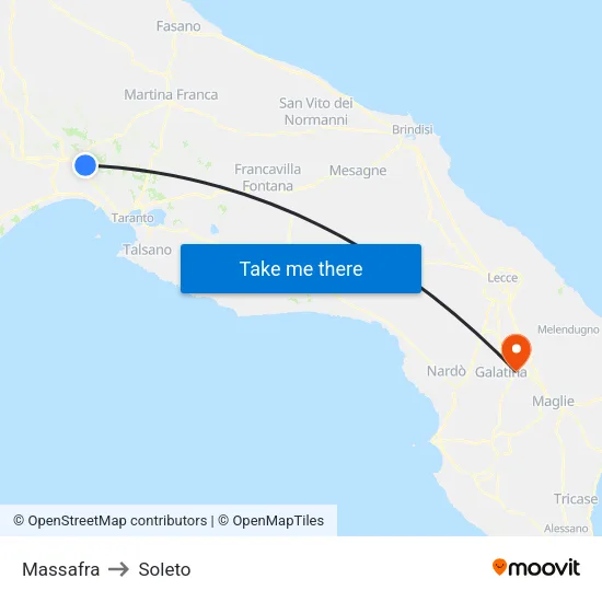 Massafra to Soleto map