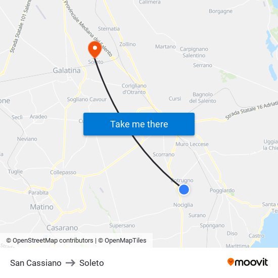 San Cassiano to Soleto map