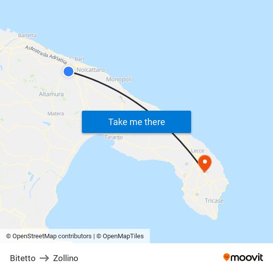 Bitetto to Zollino map