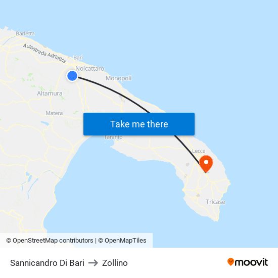 Sannicandro Di Bari to Zollino map