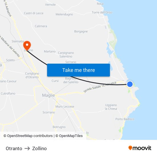 Otranto to Zollino map