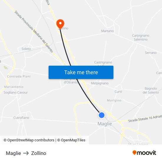 Maglie to Zollino map