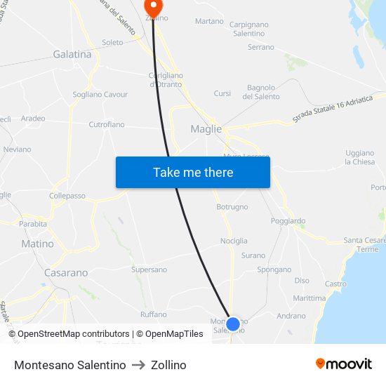 Montesano Salentino to Zollino map