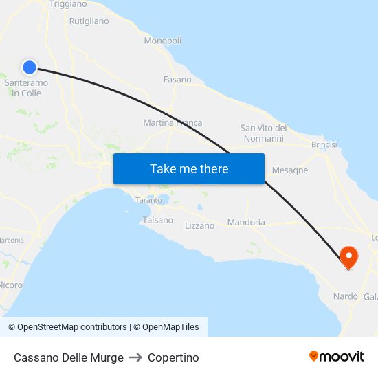 Cassano Delle Murge to Copertino map