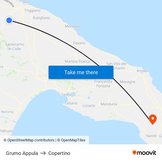Grumo Appula to Copertino map