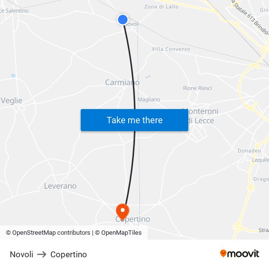 Novoli to Copertino map