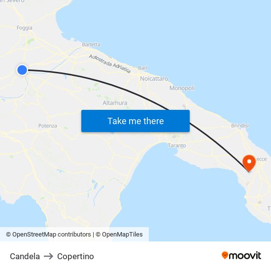 Candela to Copertino map