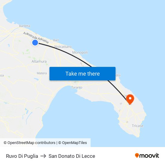 Ruvo Di Puglia to San Donato Di Lecce map