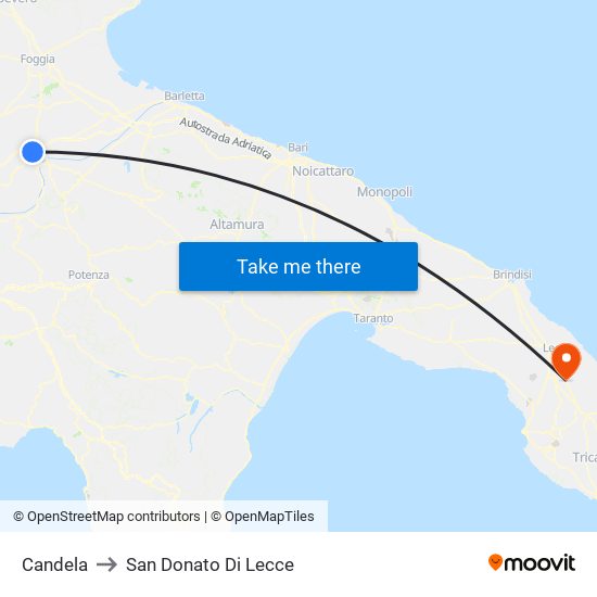 Candela to San Donato Di Lecce map