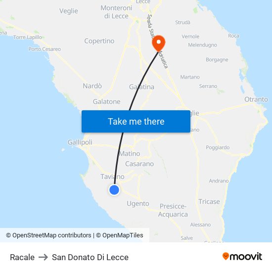 Racale to San Donato Di Lecce map