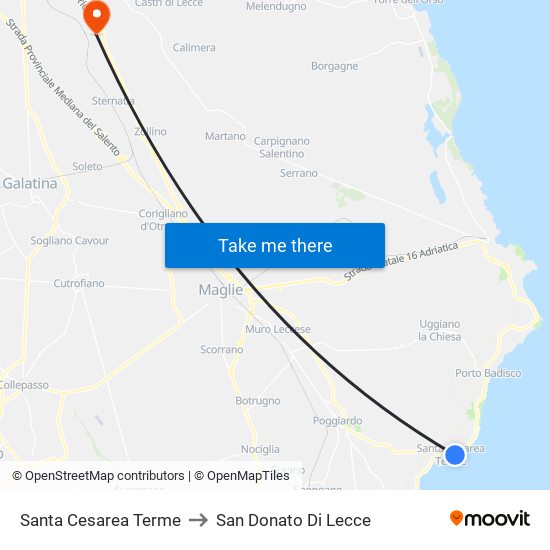 Santa Cesarea Terme to San Donato Di Lecce map